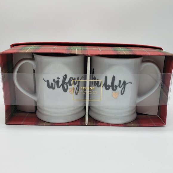 Fringe Studio Wifey and Hubby Heart Porcelain Mugs in Original Box - Picture 1 of 15